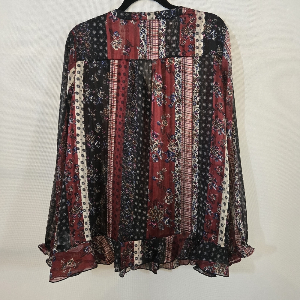 LOGO Lagonlook Shear Hi-Low Button Down Tunic Print Blouse - Picture 7 of 9